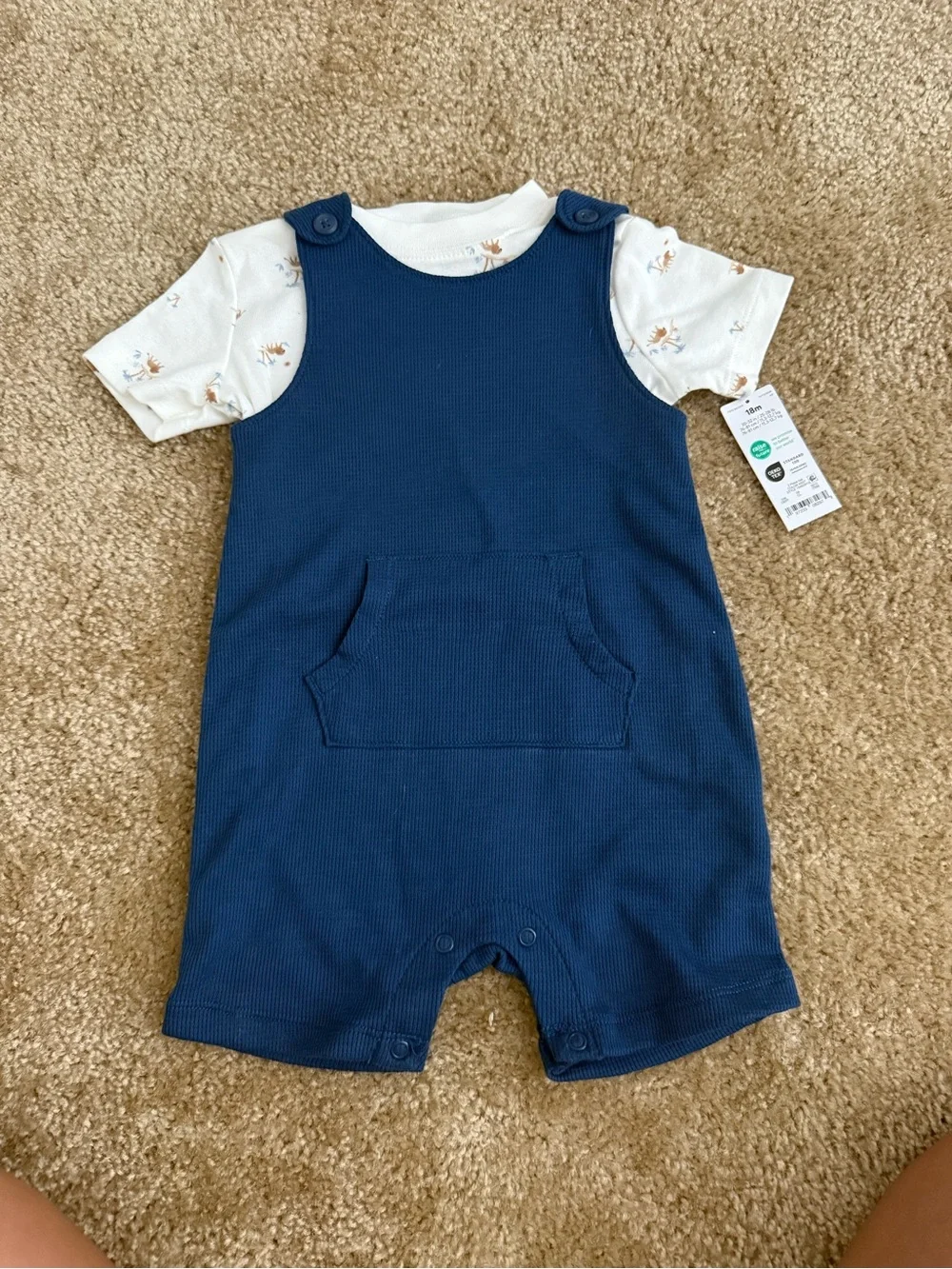 Baby Rib Knit Navy Romper with Pocket